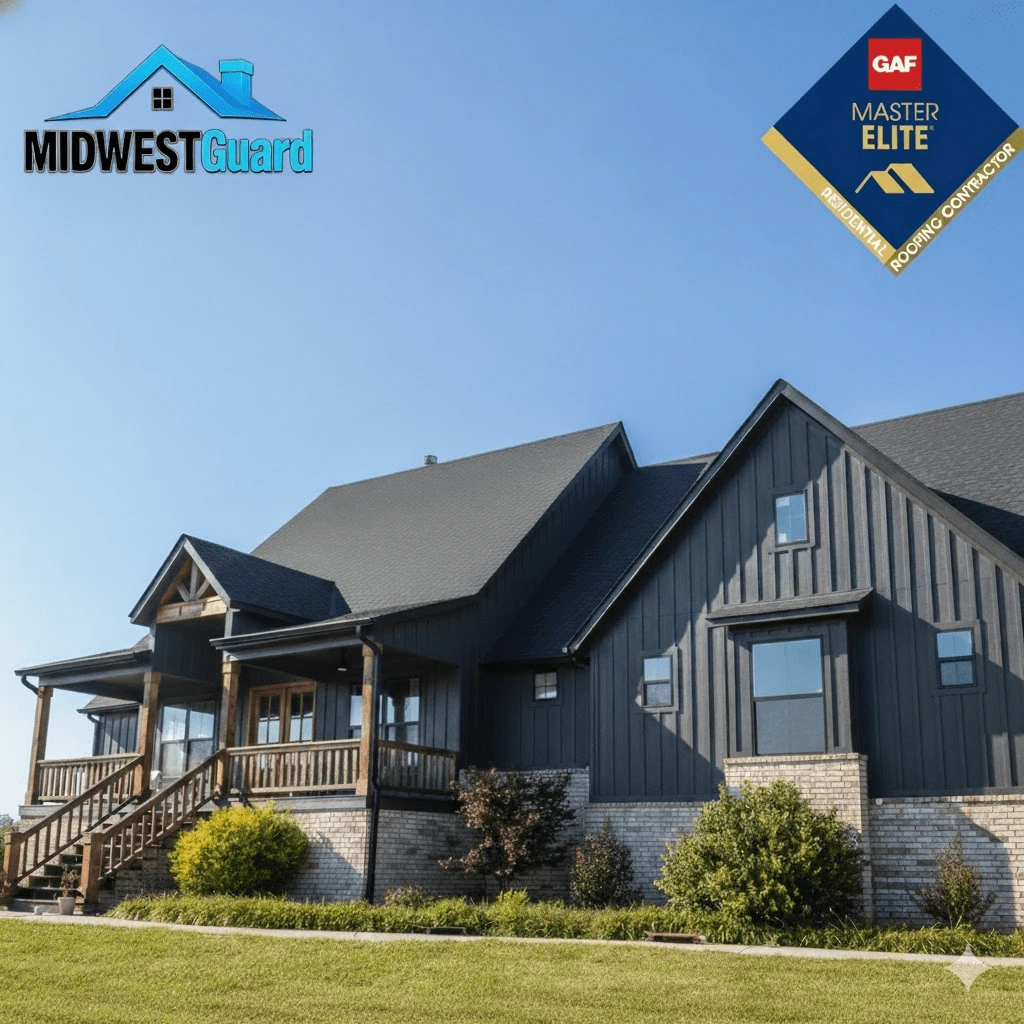 Modern black siding and shingle roof installation by MIDWESTGuard, GAF Master Elite contractor.